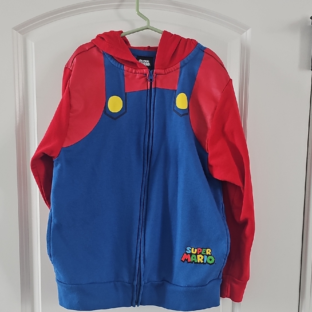 EUC Kids Super Mario Red and Blue Zip-Up Hoodie